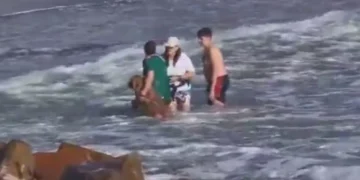 Un héroe! Un joven se metió al mar para salvar a un perro que fue arrastrado por las olas.